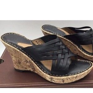 Born Turbie Sandals Womens Sz 6 Wedge High Heel Leather Slip On Platform